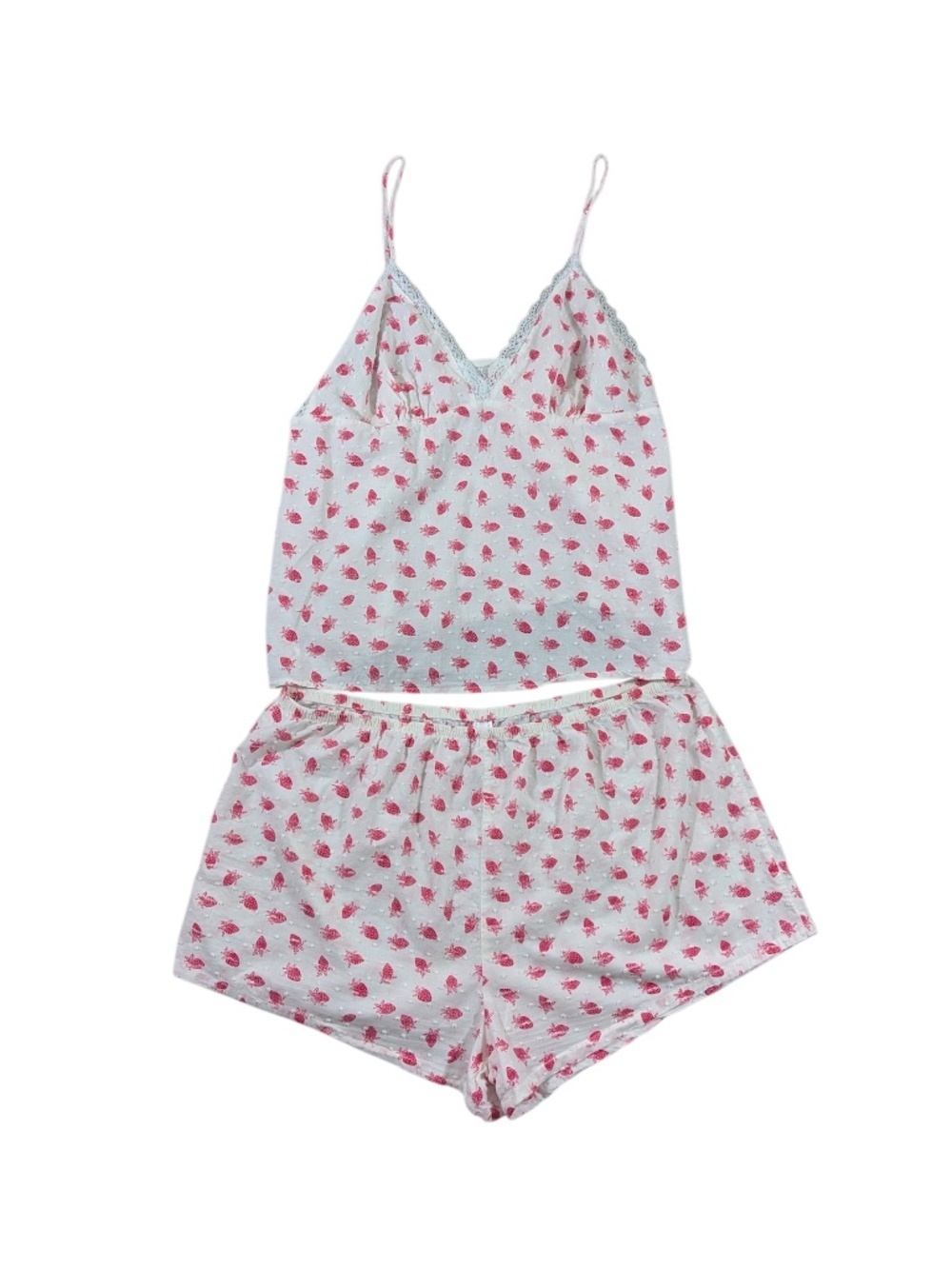 Flora Pink & White Strawberry Cotton Pajama Set Size XL